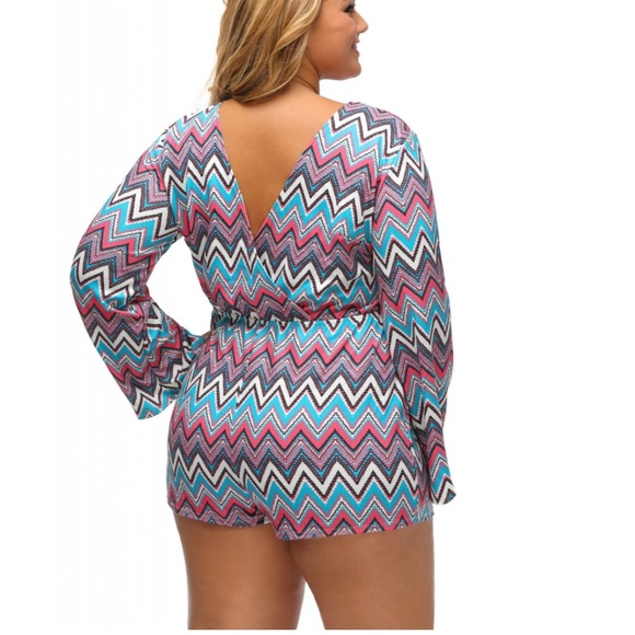 Bright zigzag print long sleeve play suit 14-16 XL - Picture 2 of 4